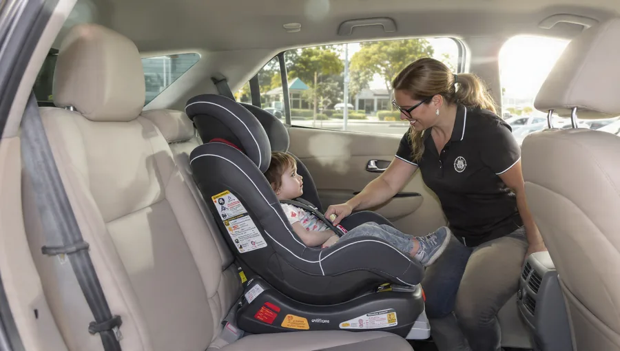 Family maxi taxi with baby seat in a Kia Carnival